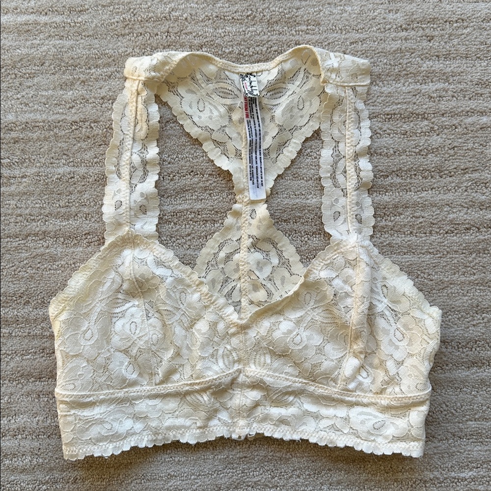 EUC Intimately Free People Galloon Lace Racerback Bralette Ivory Floral X-Small